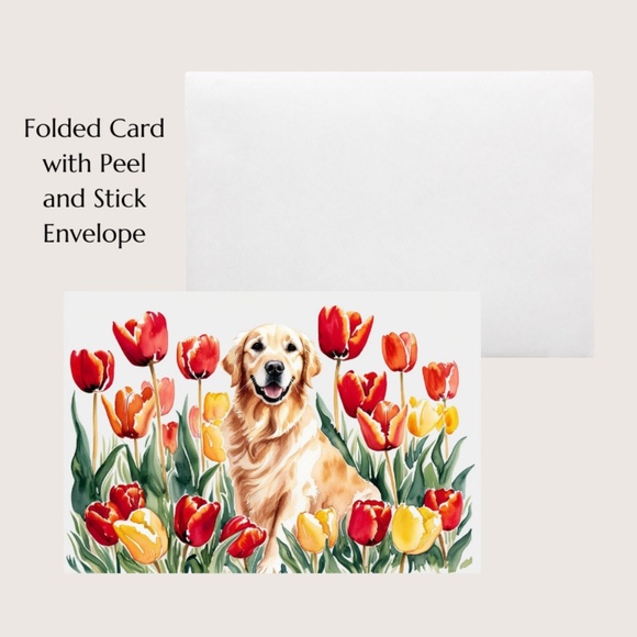Golden Retriever In A Field of Tulips Blank Note Card Pack Shop with Purpose: - Picture 7 of 12